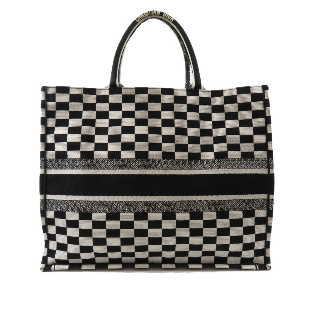 Dior Embroidered Black Tote Book Logo Checkered Black